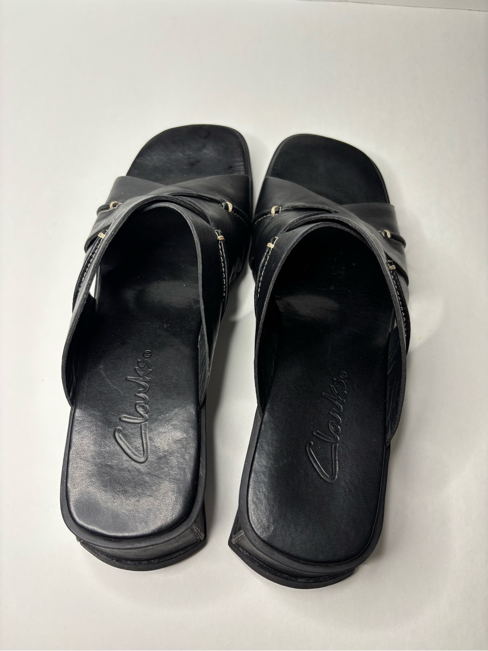 Black Leather Cross-Strap Slide Sandals - Unbranded - Picture 3 of 5